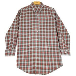 LL Bean‎ Mens Wrinkle Free Slightly Fitted Plaid Button Down Shirt Grey Red